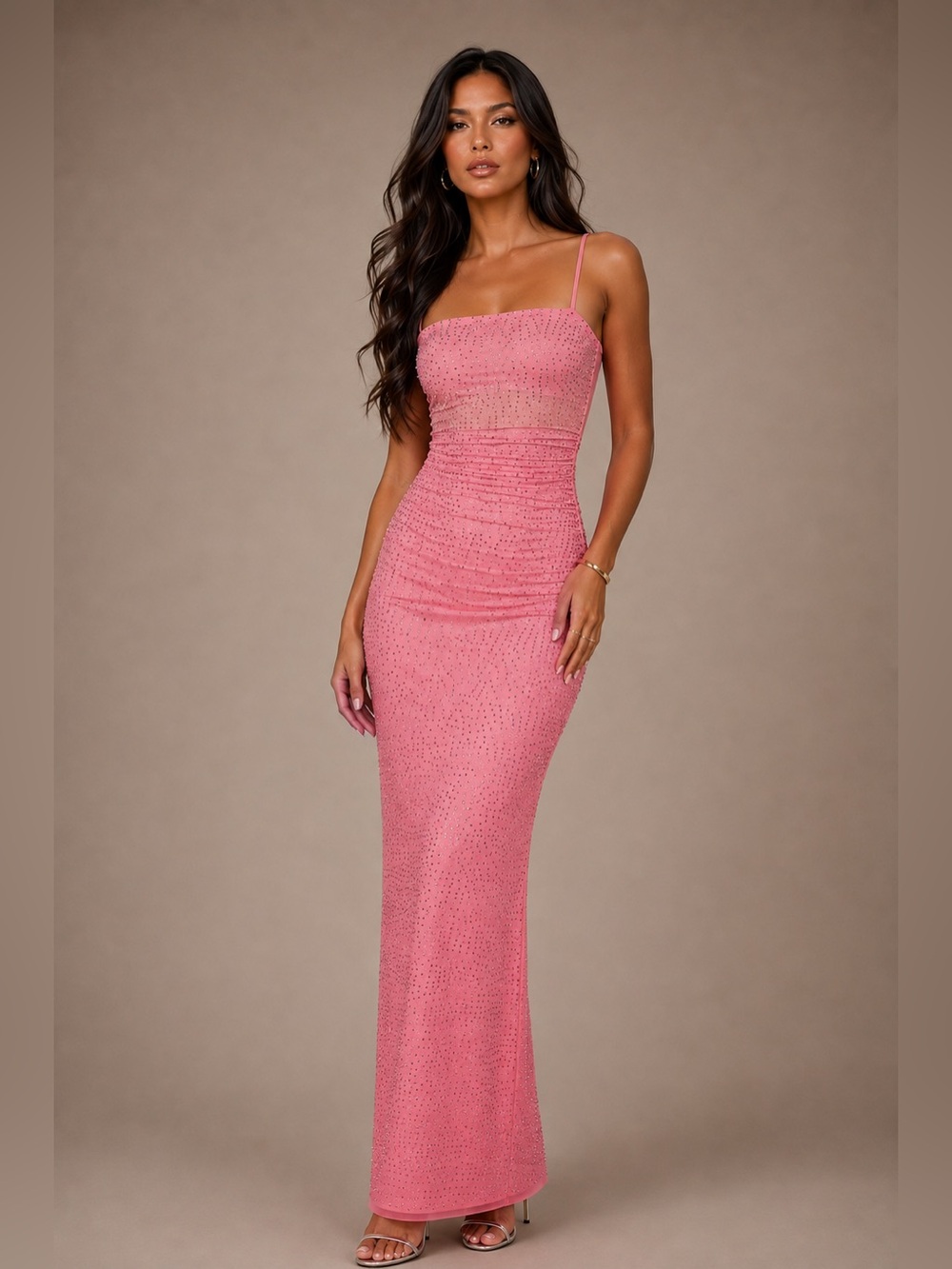 NWT AFRM Jennan Rhinestone Maxi Dress - Knockout Pink